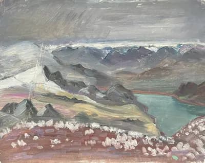 Горные озера (1974). Дужнов Анатолий (1942–2003). картон, масло, 40×50 см
