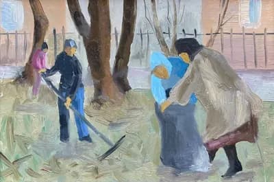 Субботник. Самойленко Владимир (1864–1925). картон, масло, 21×15 см