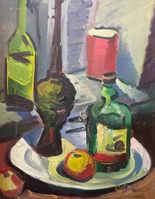 Натюрморт с бутылкой. Есмагамбетов Серик (1961–2006). картон, масло, 39×50 см