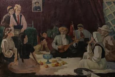 Жамбыл среди пионеров. Степанов Алексей (1923–1989). неизвестно, 248,2×167,8 см