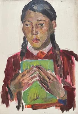 Портрет девушки с книгой. Сариев Шаймардан (1937–1988). картон, масло, 50×35 см