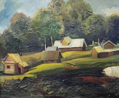 Деревня Ключи. Аманжолов Магауия (1949–1995). картон, масло, 50×60 см
