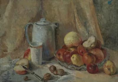 Натюрморт яблоки (1952). Гинзбург Нина (1928–2023). холст, масло, 70×50 см