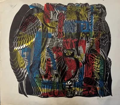 №8 Птицы на цветной бумаге. Кузьмин В. (р. 1953). 56×49,5 см