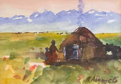 серия акварель №4. Акашев Курмангазы (р. 1964). бумага, акварель, 19,5×13,5 см