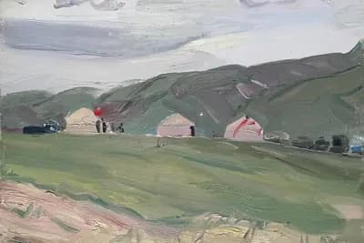 Юрты (3 шт). Ткаченко Валентин (1927–1990). картон, масло, 50×35 см