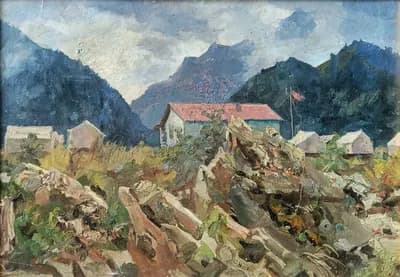 Лагерь (1939). Соловьев Николай (1905–1969). картон, масло, 48×33 см