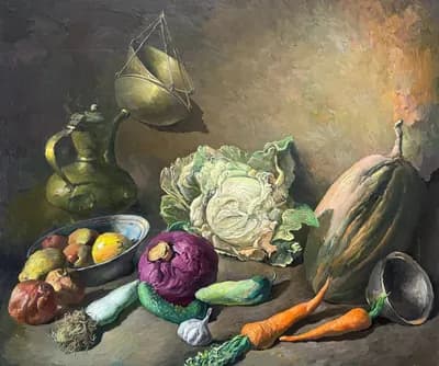 Натюрморт овощной (2019). Бахтеев Анвар (1949–2020). холст, масло, 81×95 см