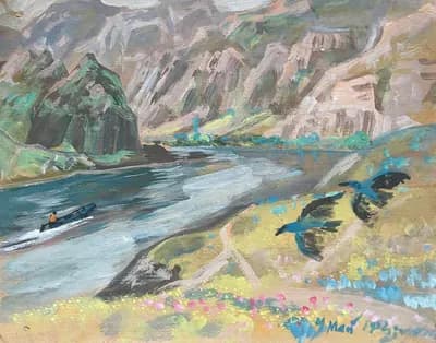 Горная река (1975). Дужнов Анатолий (1942–2003). картон, масло, 40×50 см