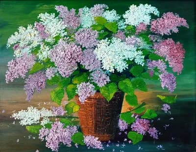 Натюрморт Сирень. Олейник Аркадий. картон/масло, 35х45 см