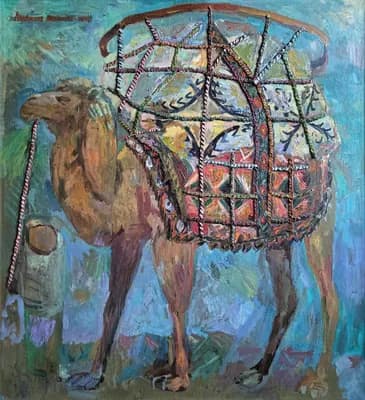 Жүк артылған түйе. Аканаев Амандос (р. 1948). холст, масло, 127×137 см