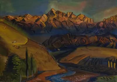 Горный пейзаж. Тюлькиев Бексеит (1955–1998). холст, масло, 71×50 см