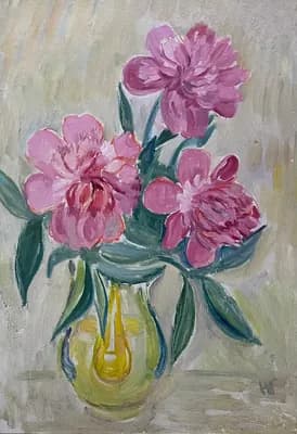 Пионы (1997). Гинзбург Нина (1928–2023). картон, масло, 50×35 см