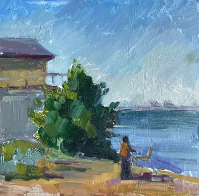 Художник на природе. Н.Х.. картон, масло, 35×35 см