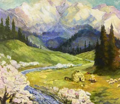 Весна. Джайлау (1993). Кузнецова Виленина (1927–2010). картон, масло, 80×90 см